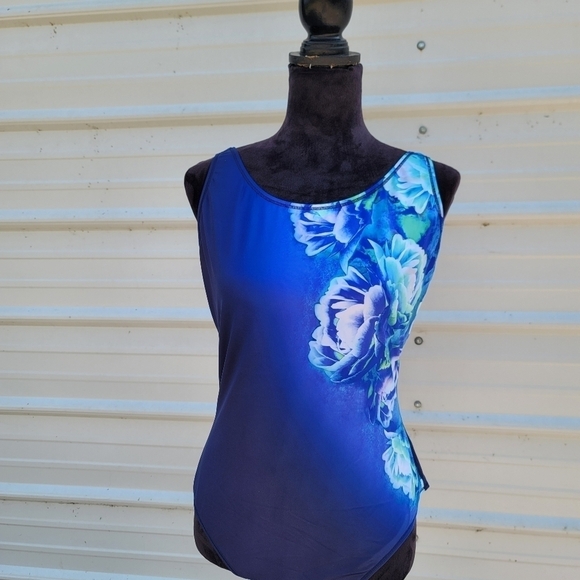 NWT ZOGGS Ecolast Navy Blue 1PC Floral ScoopBack Swimsuit Sport  Swim Suit sz XL - Picture 1 of 10